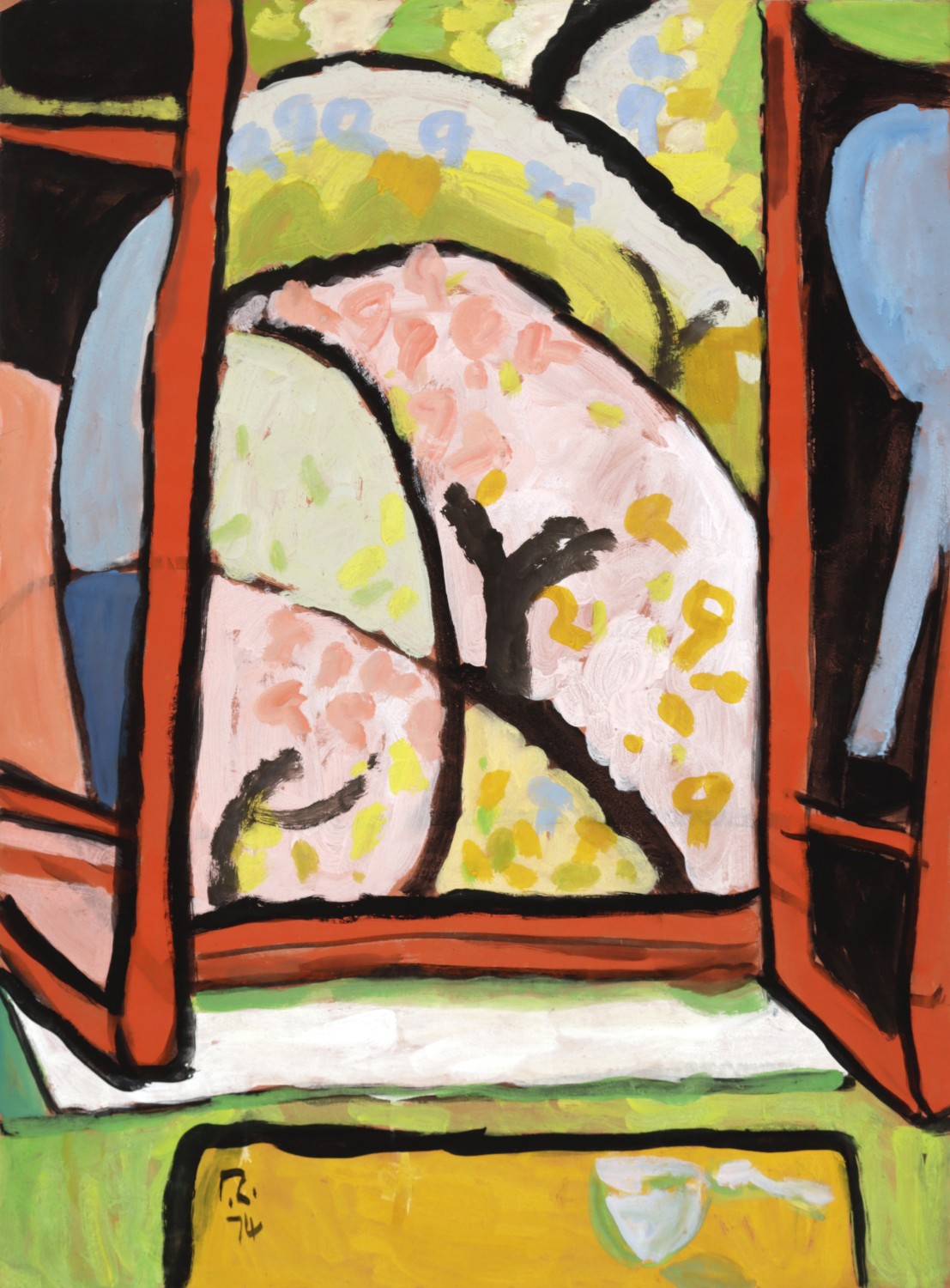 Fritz Keller, Blühender Baum am Fenster