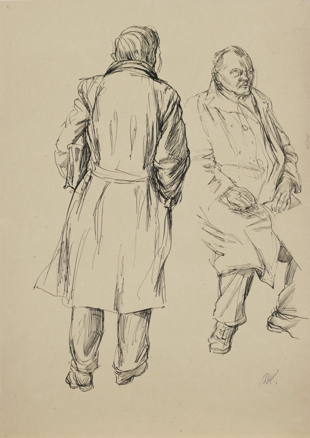 Gerhard Klampäckel, o.T. (Mann mit Mantel stehend von hinten und von vorn sitzend)
